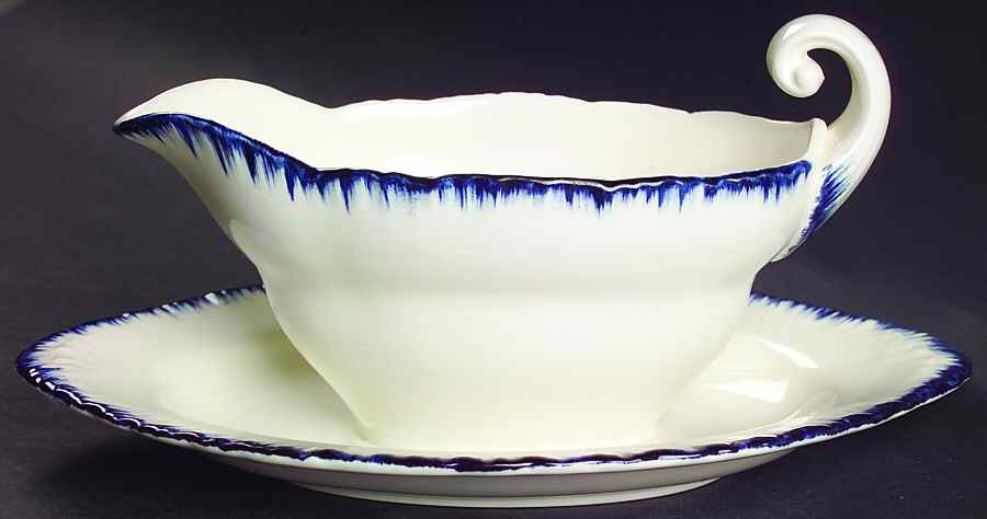 Williamsburg Blue Gravy Boat with Attached Underplate by Wedgwood-1