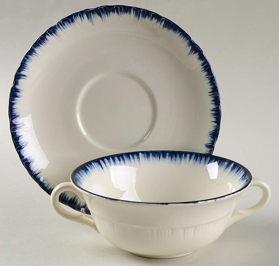 Williamsburg Blue Flat Cream Soup Bowl & Saucer Set by Wedgwood-1