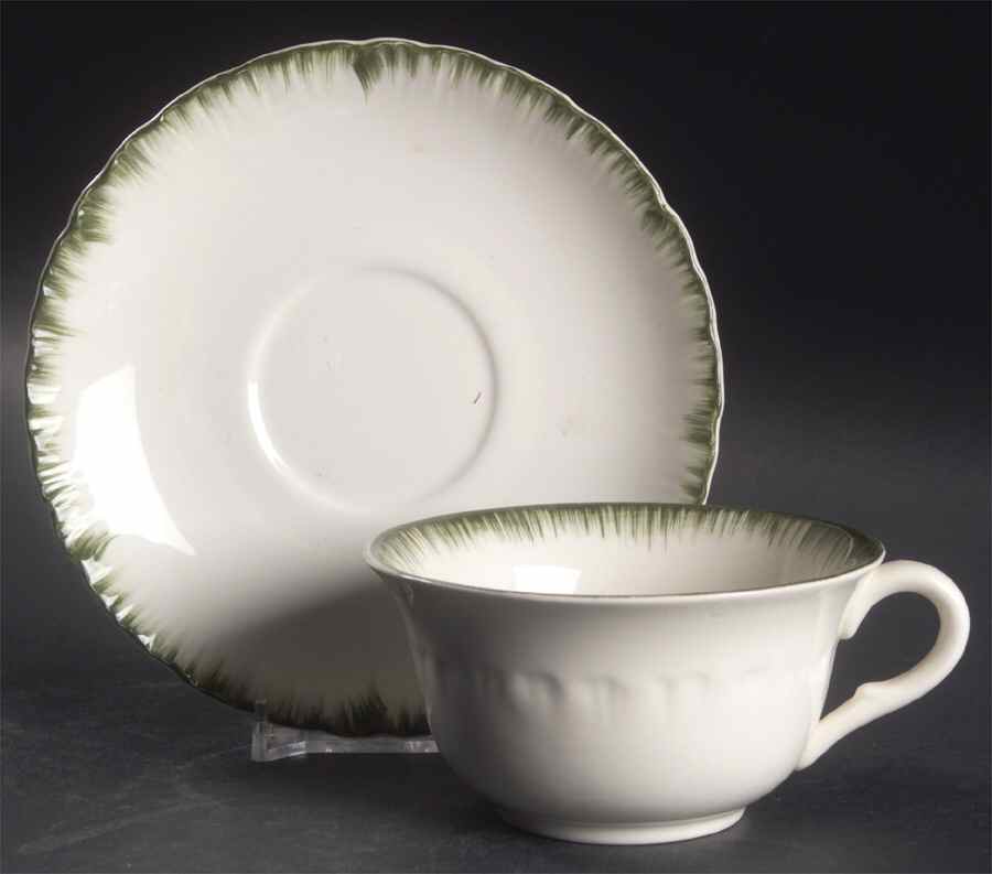 Williamsburg Green Flat Cup & Saucer Set by Wedgwood-1
