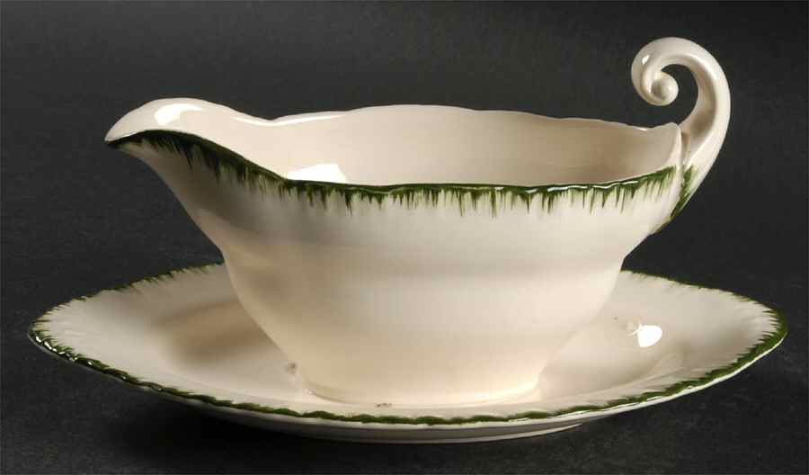 Williamsburg Green Gravy Boat with Attached Underplate by Wedgwood-1