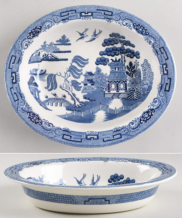 Willow Blue (Newer, Smooth) 9" Oval Vegetable Bowl by Wedgwood-1