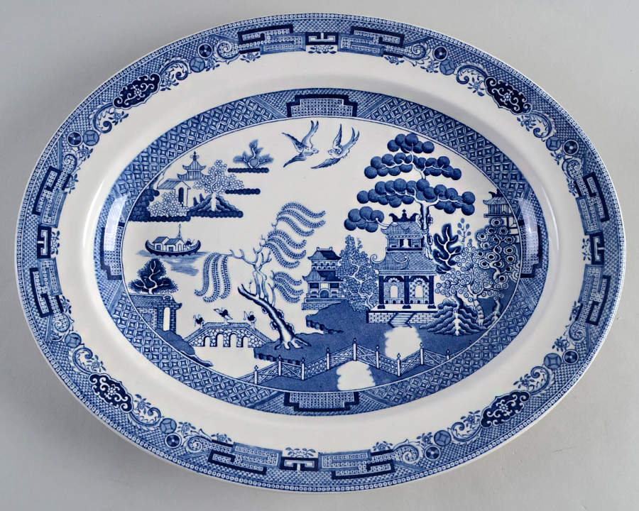 Willow Blue (Newer, Smooth) 12" Oval Serving Platter by Wedgwood-1