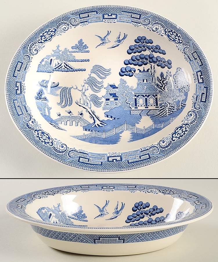 Willow Blue (Newer, Smooth) 10" Oval Vegetable Bowl by Wedgwood-1
