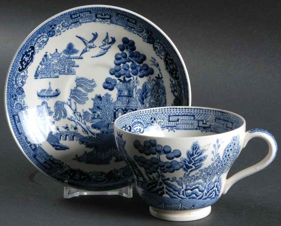 Willow Blue (Newer, Smooth) Footed Cup & Saucer Set by Wedgwood-1