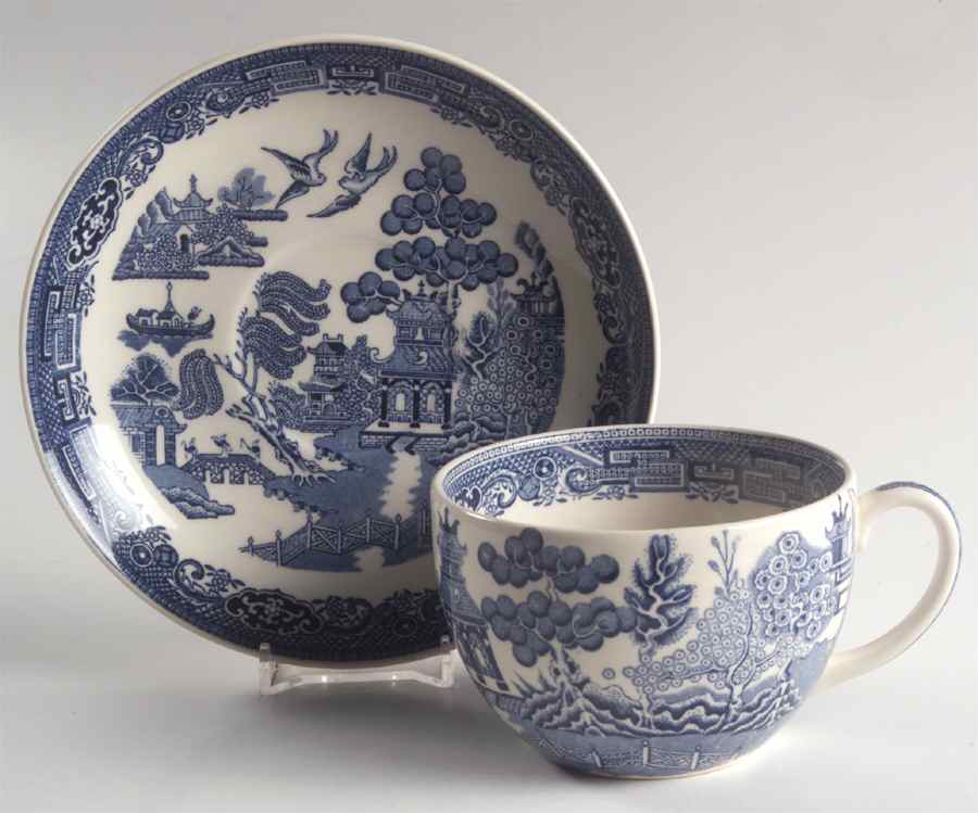 Willow Blue (Newer, Smooth) Breakfast Cup & Saucer Set by Wedgwood-1