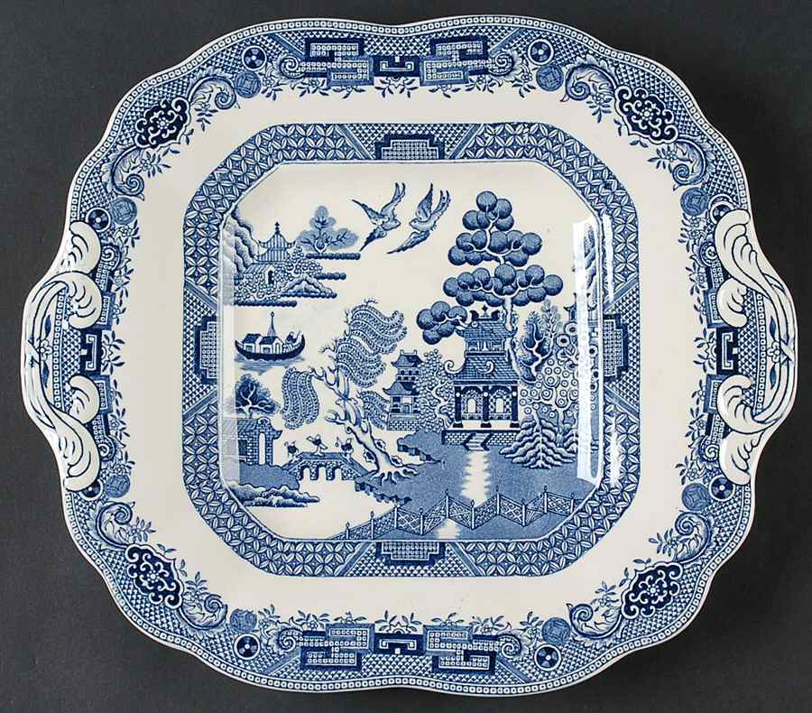 Willow Blue (Newer, Smooth) Square Handled Cake Plate by Wedgwood-1