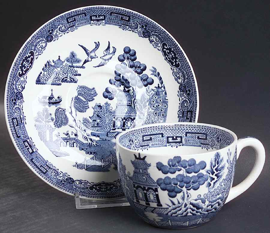 Willow Blue (Newer, Smooth) Flat Cup & Saucer Set by Wedgwood-1