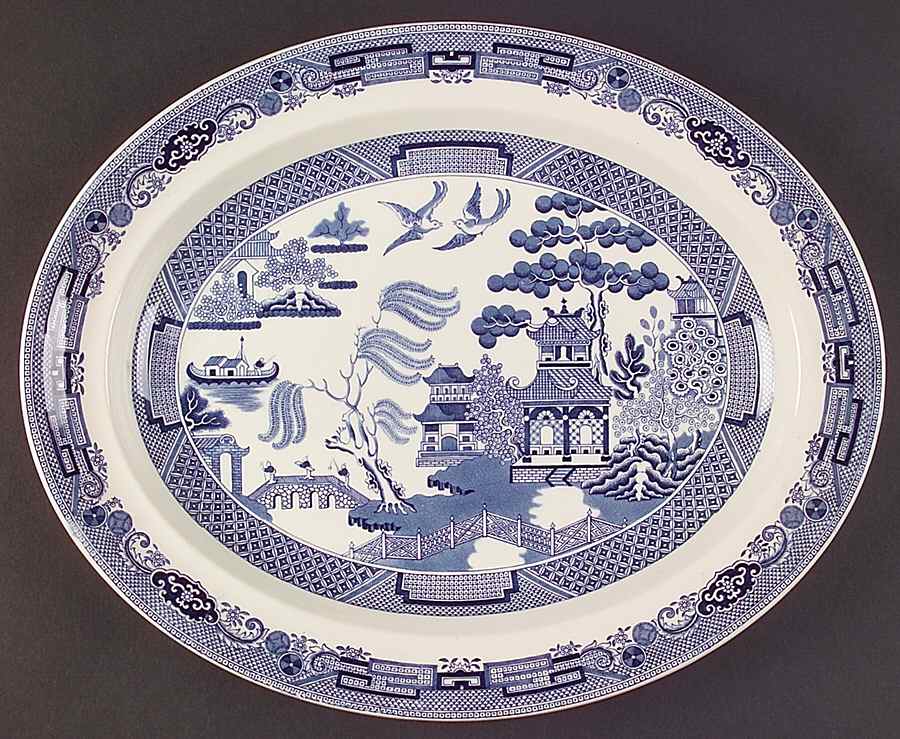 Willow Blue (Newer, Smooth) 14" Oval Serving Platter by Wedgwood-1