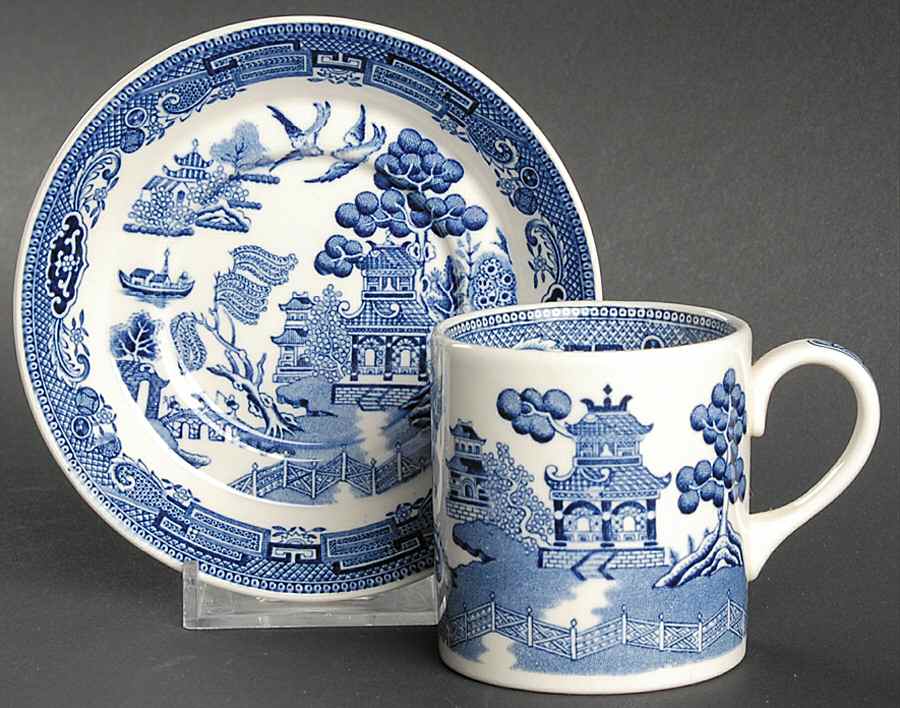 Willow Blue (Newer, Smooth) Flat Demitasse Cup & Saucer Set by Wedgwood-1