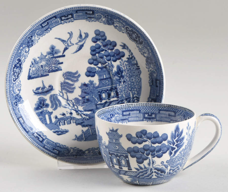 Willow Blue (Older, Smooth) Flat Cup & Saucer Set by Wedgwood-1