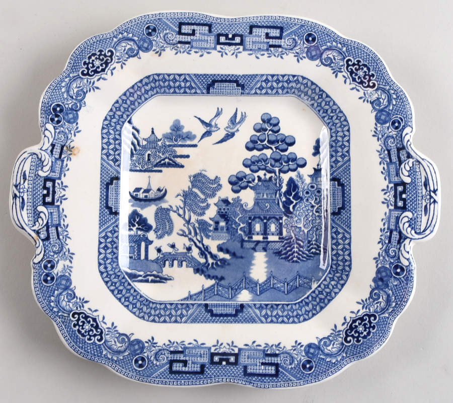Willow Blue (Older, Smooth) Square Handled Cake Plate by Wedgwood-1