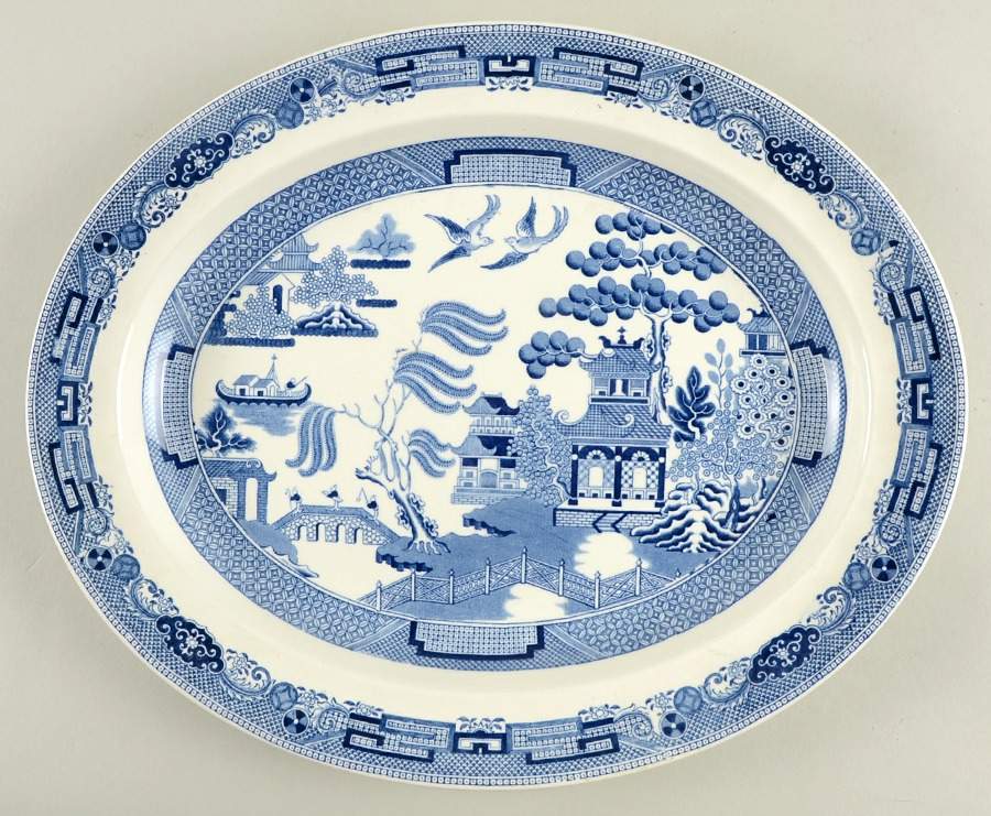 Willow Blue (Older, Smooth) 14" Oval Serving Platter by Wedgwood-1