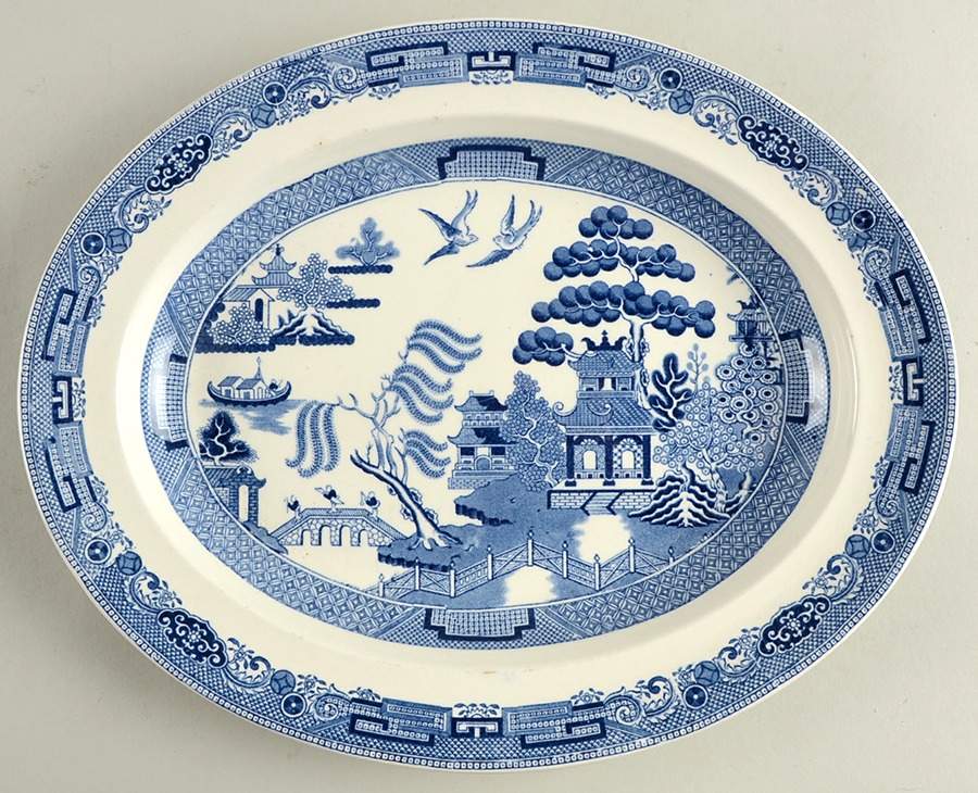 Willow Blue (Older, Smooth) 12" Oval Serving Platter by Wedgwood-1