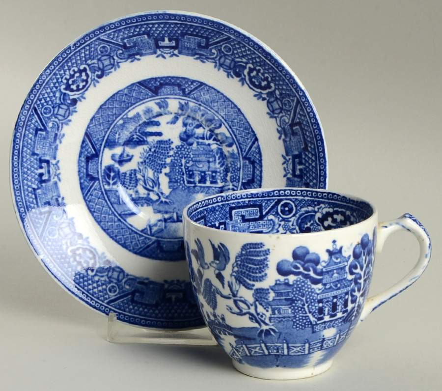 Willow Blue (Older, Smooth) Flat Cup & Saucer Set by Wedgwood-1