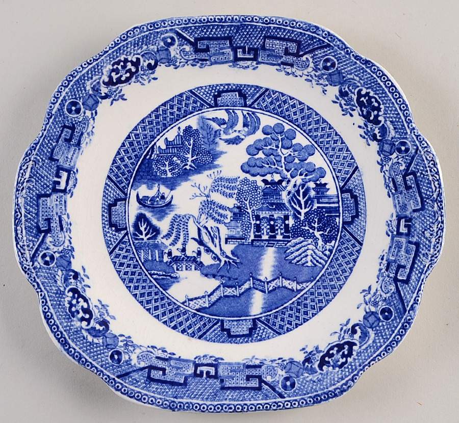 Willow Blue (Older, Smooth) Square Handled Cake Plate by Wedgwood-1
