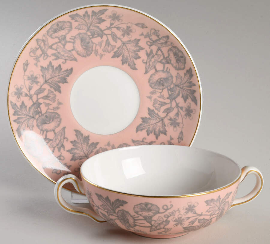 Wildflower Pink Flat Cream Soup Bowl & Saucer Set by Wedgwood-1