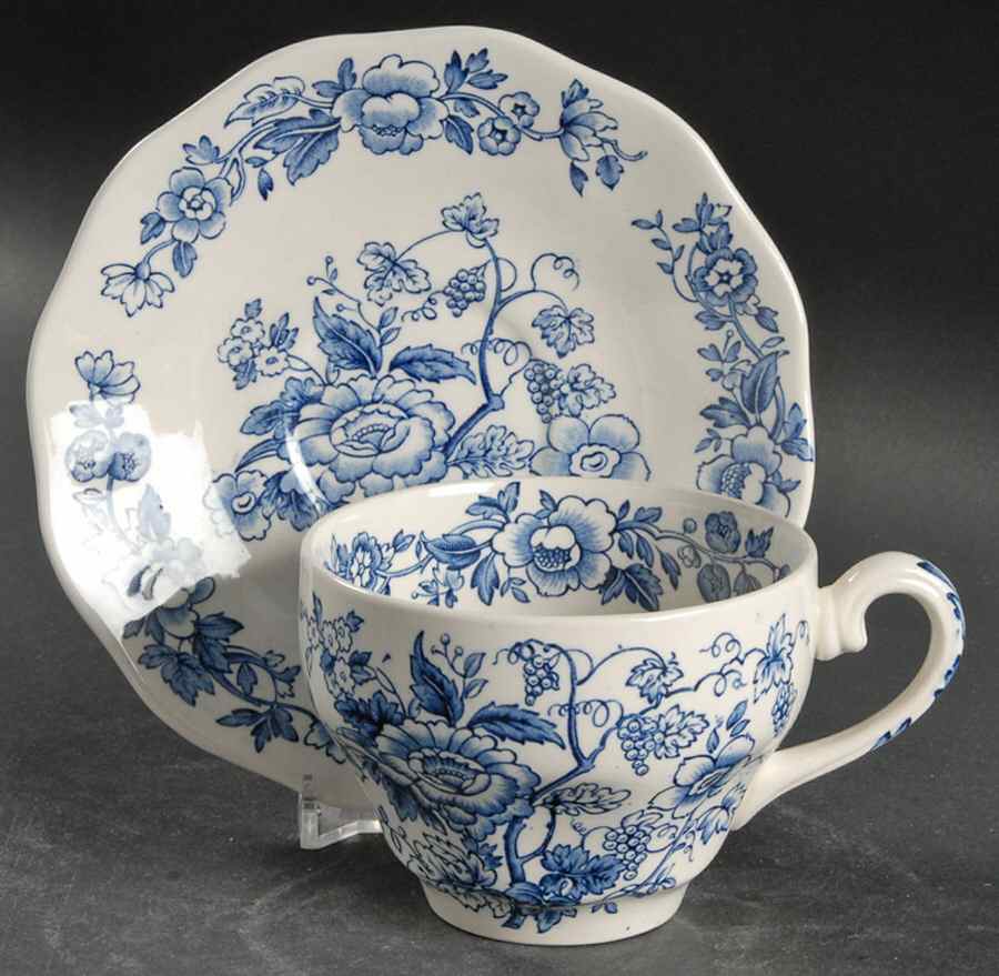 Windermere Blue and White Flat Cup & Saucer Set by Wedgwood-1