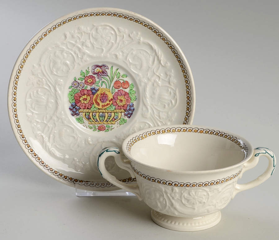 Windermere Multicolor Footed Bouillon Cup & Saucer by Wedgwood-1