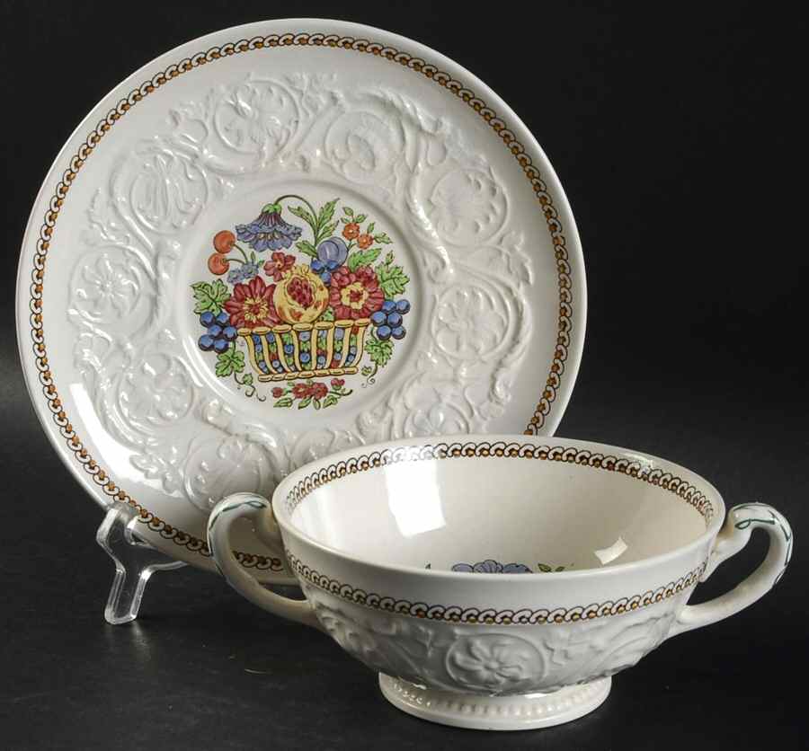 Windermere Multicolor Footed Cream Soup Bowl & Saucer Set by Wedgwood-1