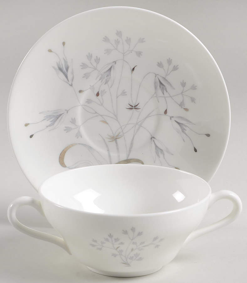 Wild Oats Bone China Footed Cream Soup Bowl & Saucer Set by Wedgwood-1