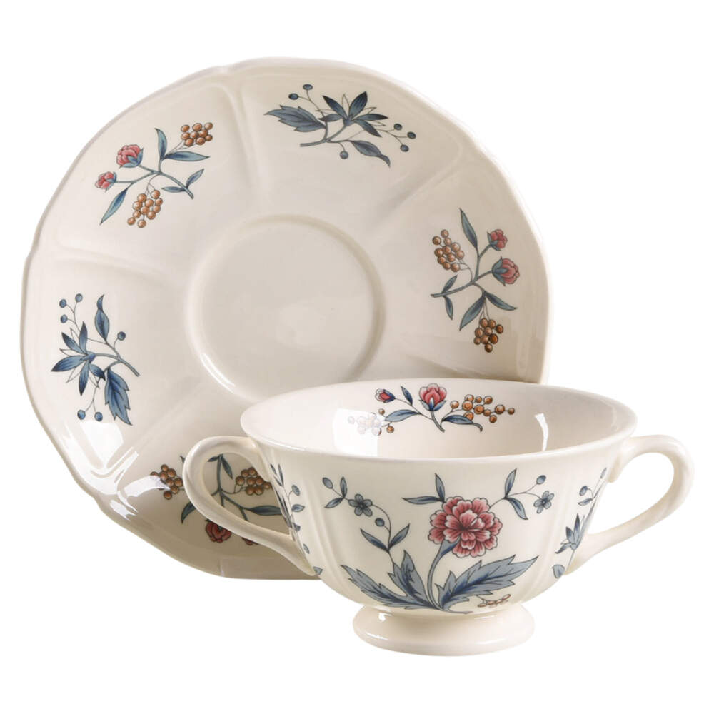 Williamsburg Potpourri Footed Cream Soup Bowl & Saucer Set by Wedgwood-1