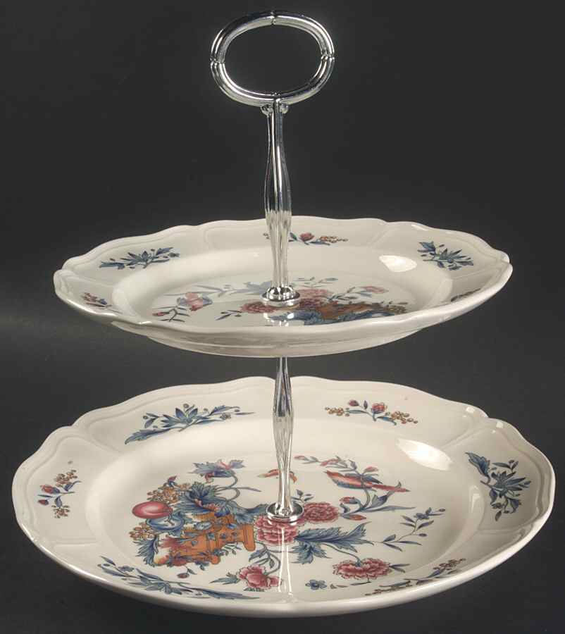 Williamsburg Potpourri 2 Tiered Serving Tray (Dinner & Salad Plate) by Wedgwood-1