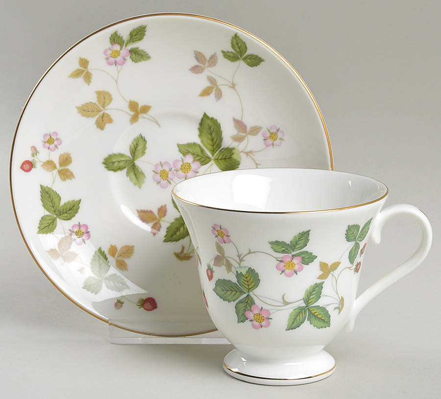 Wild Strawberry (Bone & Oven To Table) Victoria Shape Footed Cup & Saucer Set by Wedgwood-1