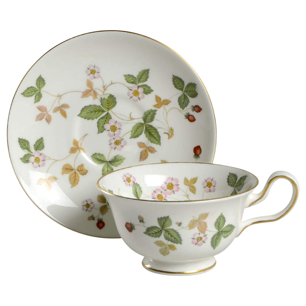 Wild Strawberry (Bone & Oven To Table) Peony Shape Footed Cup & Saucer Set by Wedgwood-1