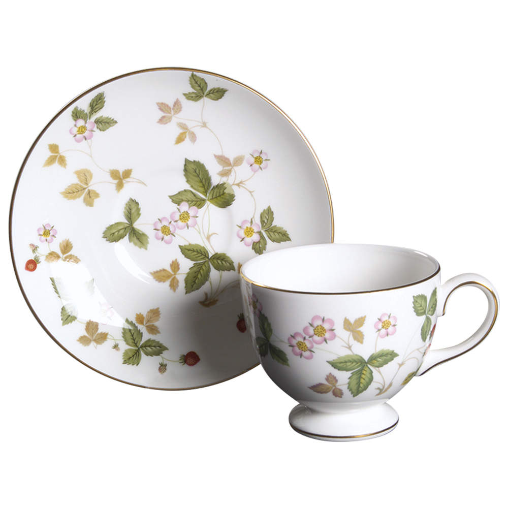 Wild Strawberry (Bone & Oven To Table) Leigh Shape Footed Cup & Saucer Set by Wedgwood-1