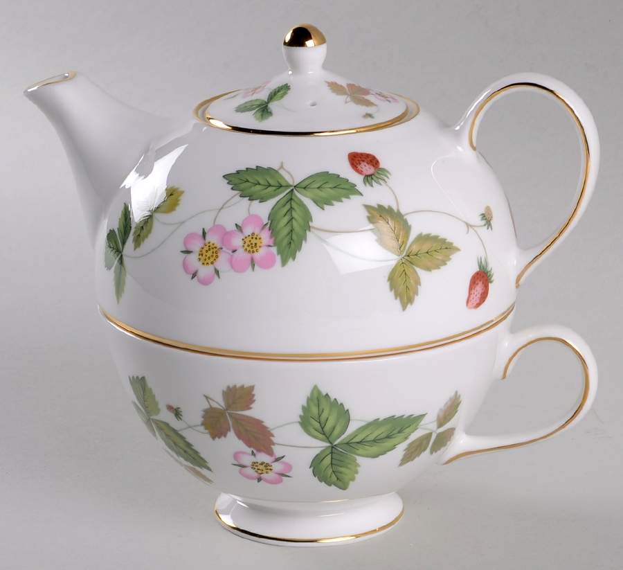 Wild Strawberry (Bone & Oven To Table) Individual Teapot & Lid with Cup by Wedgwood-1