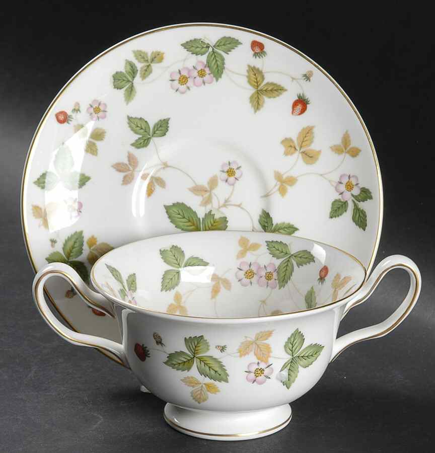 Wild Strawberry (Bone & Oven To Table) Footed Cream Soup Bowl & Saucer Set by Wedgwood-1