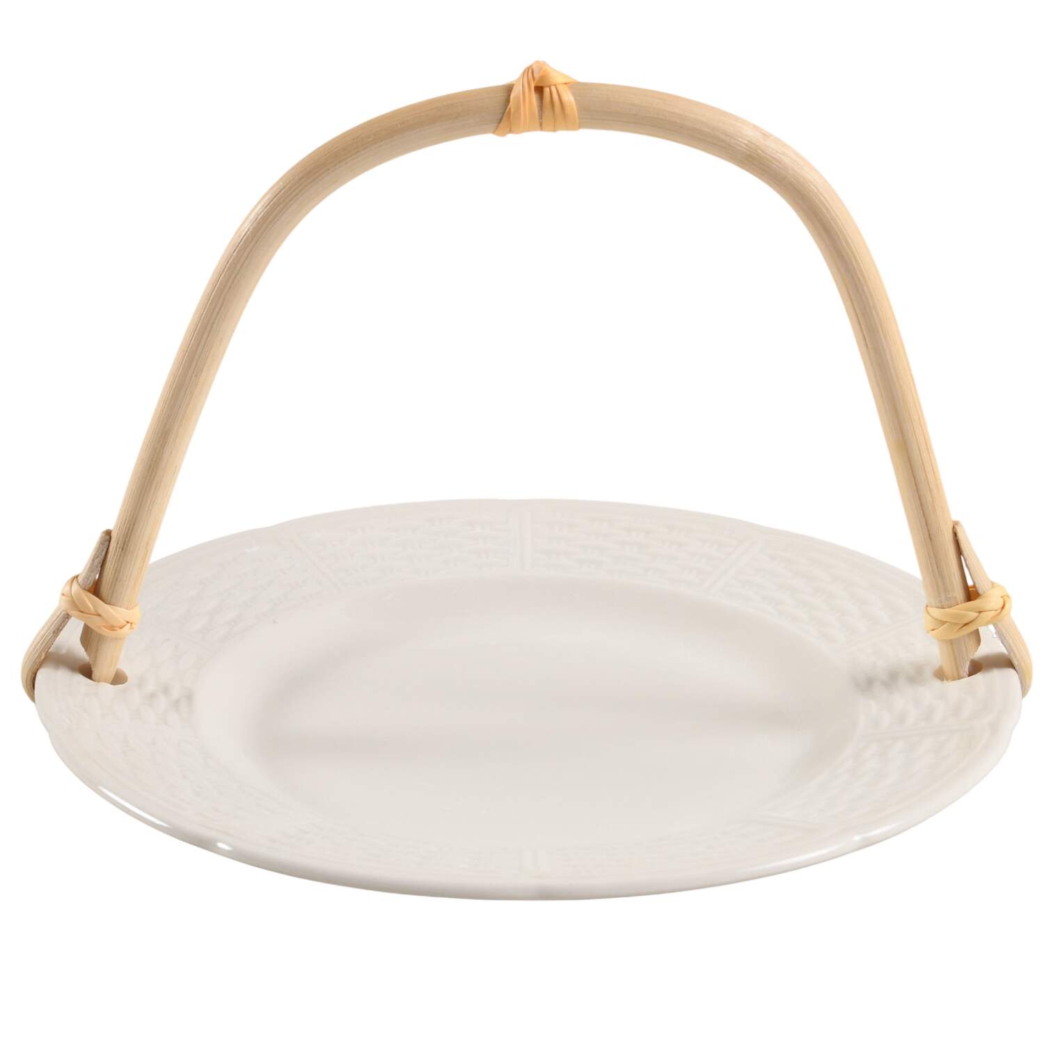 Willow Weave 5 3/8"-5 5/8" Bamboo Handled Serving Plate  HC by Wedgwood-1