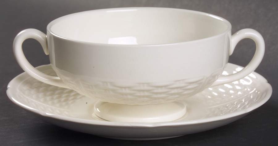 Willow Weave Footed Cream Soup Bowl & Saucer Set by Wedgwood-1