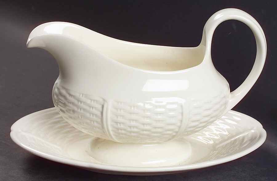 Willow Weave Gravy Boat with Attached Underplate by Wedgwood-1