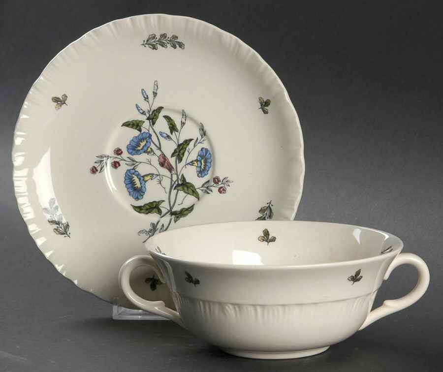 Williamsburg Wild Flowers Flat Cream Soup Bowl & Saucer Set by Wedgwood-1
