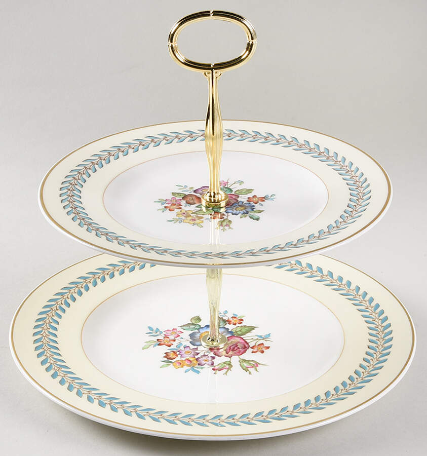 Woodstock (Gold Trim) 6 5/8"-10"  2 Tiered Serving Tray (Dp, Sp) HC by Wedgwood-1