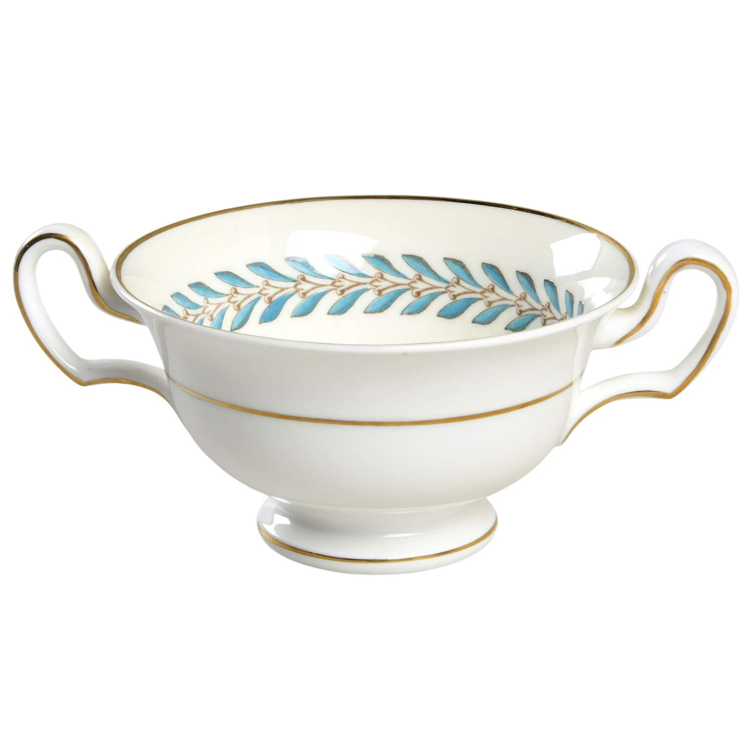 Woodstock (Gold Trim) Footed Cream Soup Bowl by Wedgwood-1