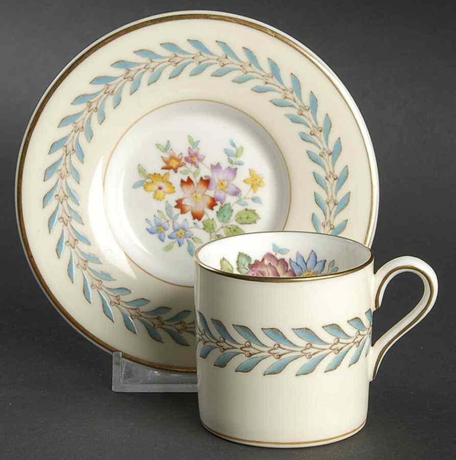 Woodstock (Gold Trim) Bond Shape Demitasse Cup and Saucer Set by Wedgwood-1