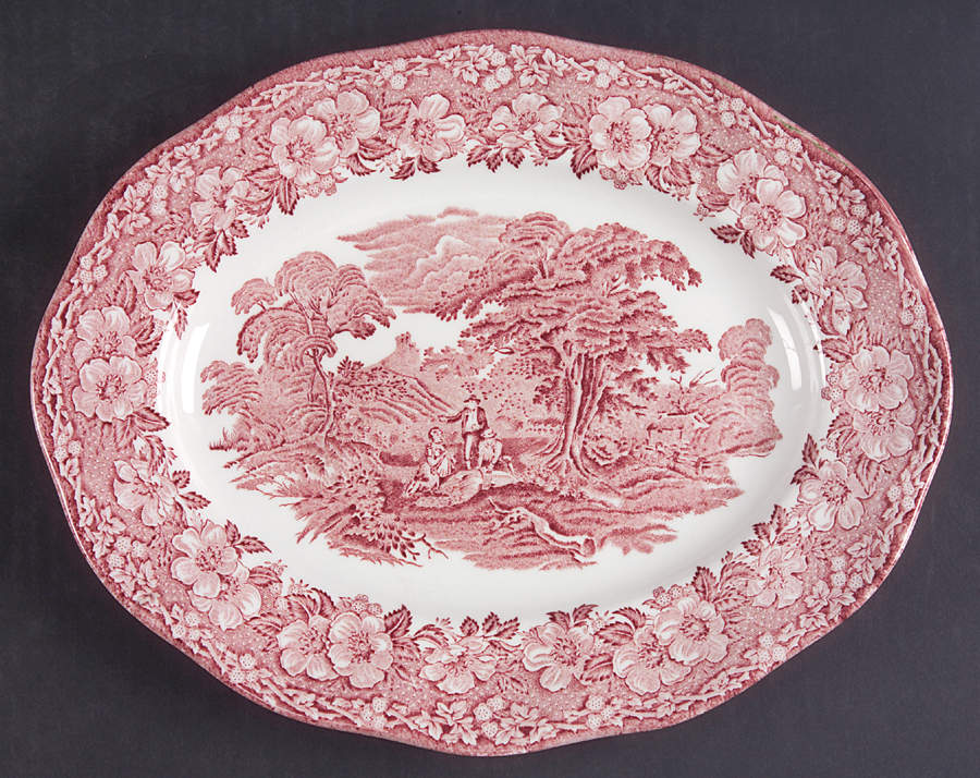 Woodland Pink (Unicorn Backstamp) 12" Oval Serving Platter by Wedgwood-1
