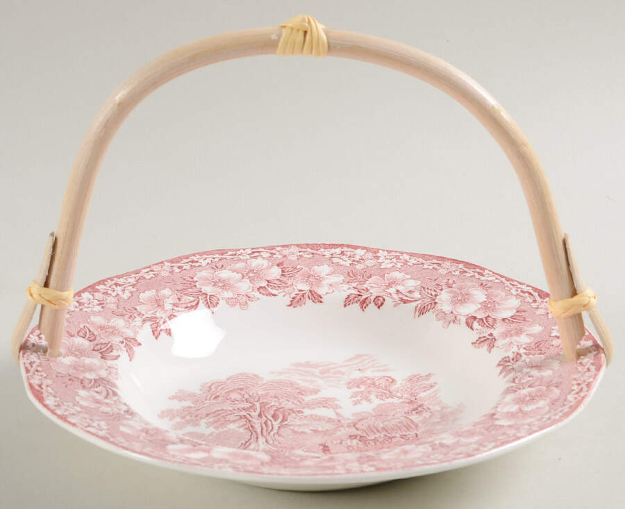Woodland Pink (Unicorn Backstamp) 7''-7 1/4'' Basket W/Bamboo Handle HC by Wedgwood-1