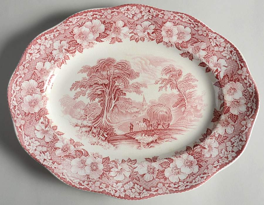 Woodland Pink (Unicorn Backstamp) 14" Oval Serving Platter by Wedgwood-1