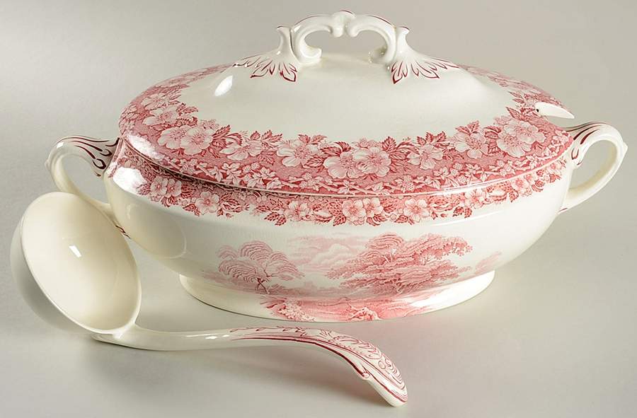 Woodland Pink (Unicorn Backstamp) Oval Tureen & Lid and Ladle by Wedgwood-1