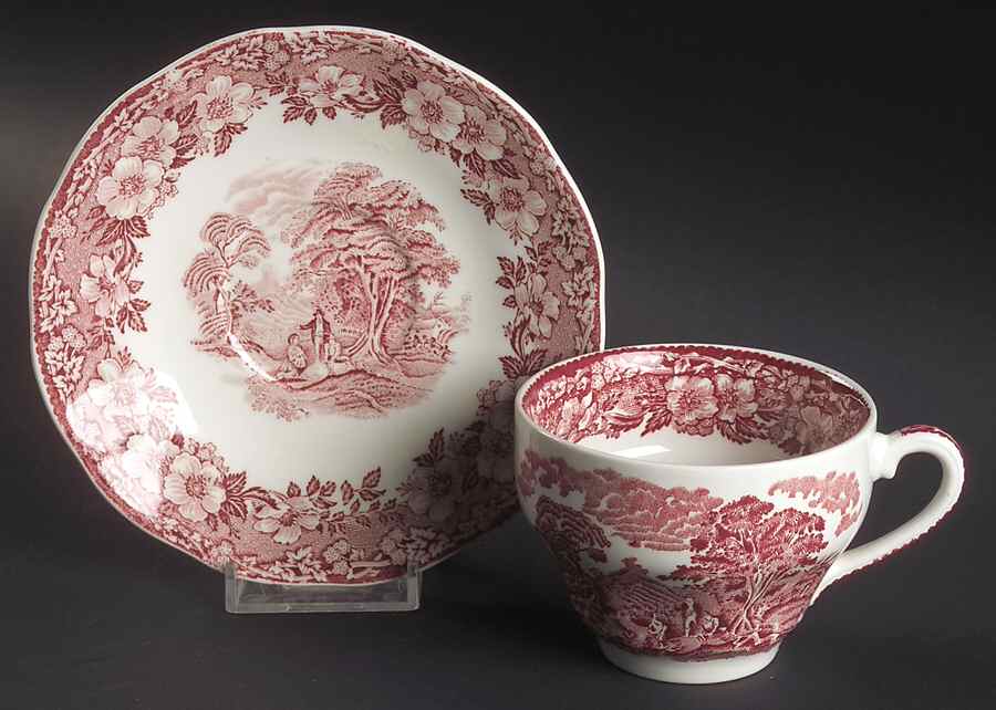 Woodland Pink (Unicorn Backstamp) Flat Cup & Saucer Set by Wedgwood-1