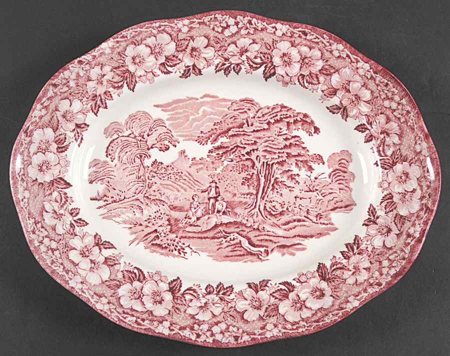 Woodland Pink (Unicorn Backstamp) 11" Oval Serving Platter by Wedgwood-1