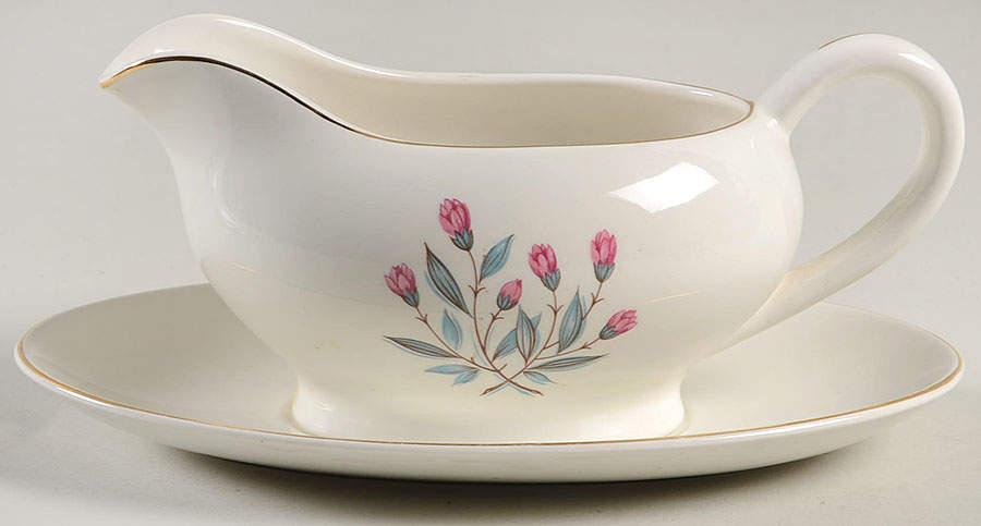 Pink Hope (Gold  Trim) Gravy Boat & Underplate by Wedgwood-1