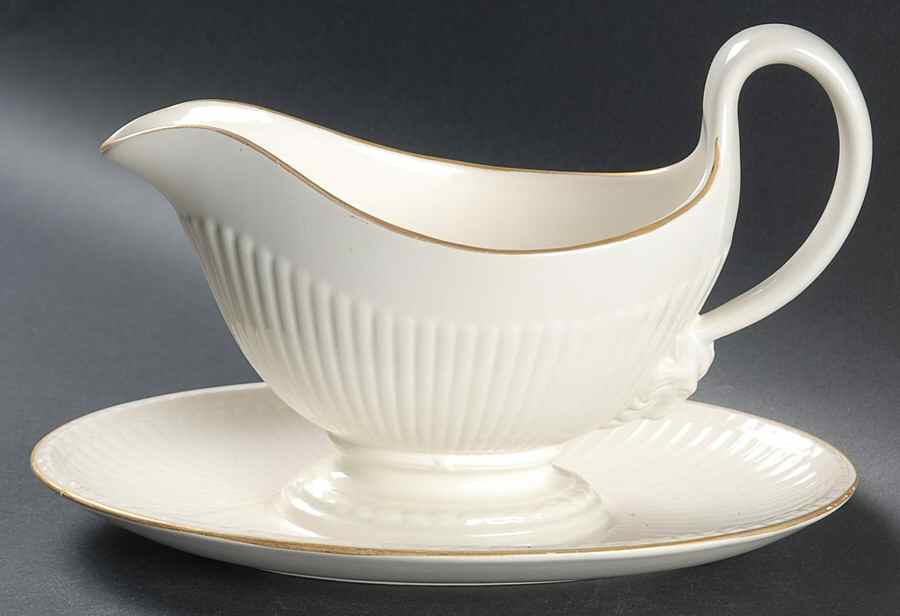 Edme (Gold Trim) Gravy Boat with Attached Underplate by Wedgwood-1