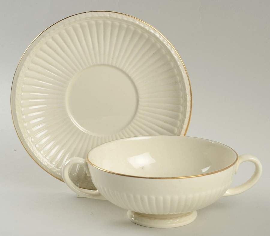 Edme (Gold Trim) Footed Cream Soup Bowl & Saucer Set by Wedgwood-1