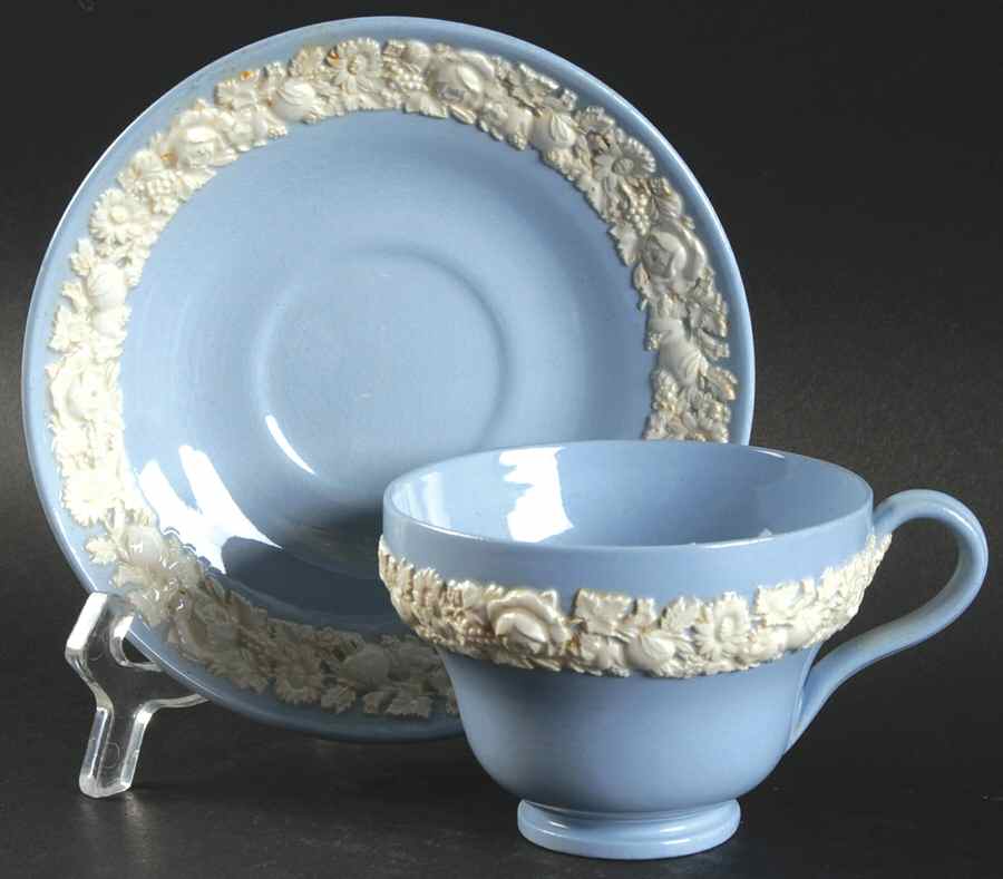 Rose (Cream Color on Lavender) Footed Cup & Saucer Set by Wedgwood-1