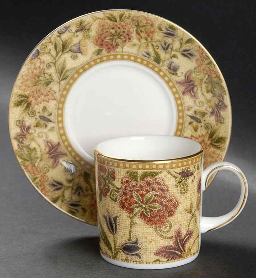 Floral Tapestry Can Shape Demitasse Cup and Saucer Set by Wedgwood-1