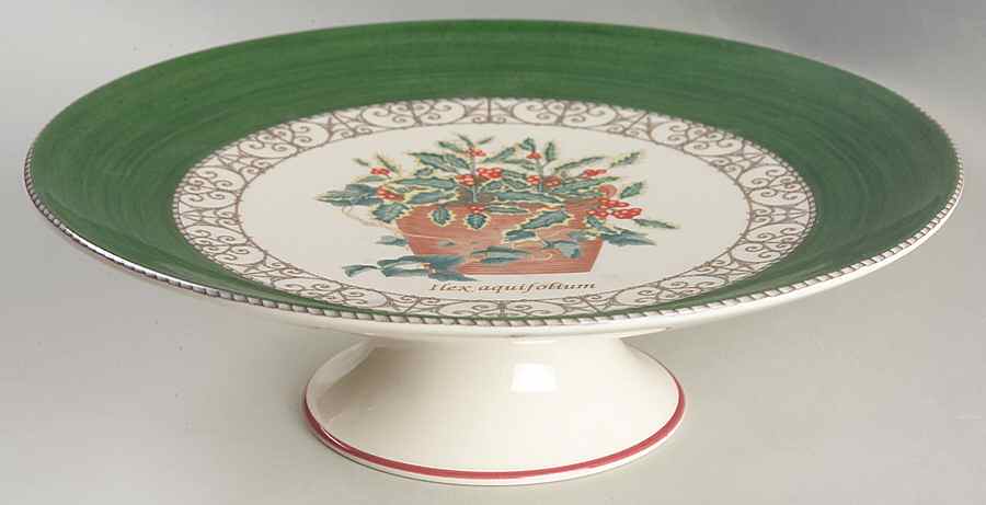 Sarah's Garden Christmas Green 11" Diameter Pedestal Cake Stand by Wedgwood-1